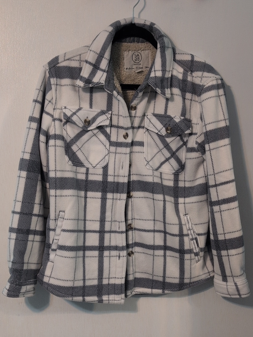 Safe Collective Plaid Sherpa-Lined Jacket — White & Gray